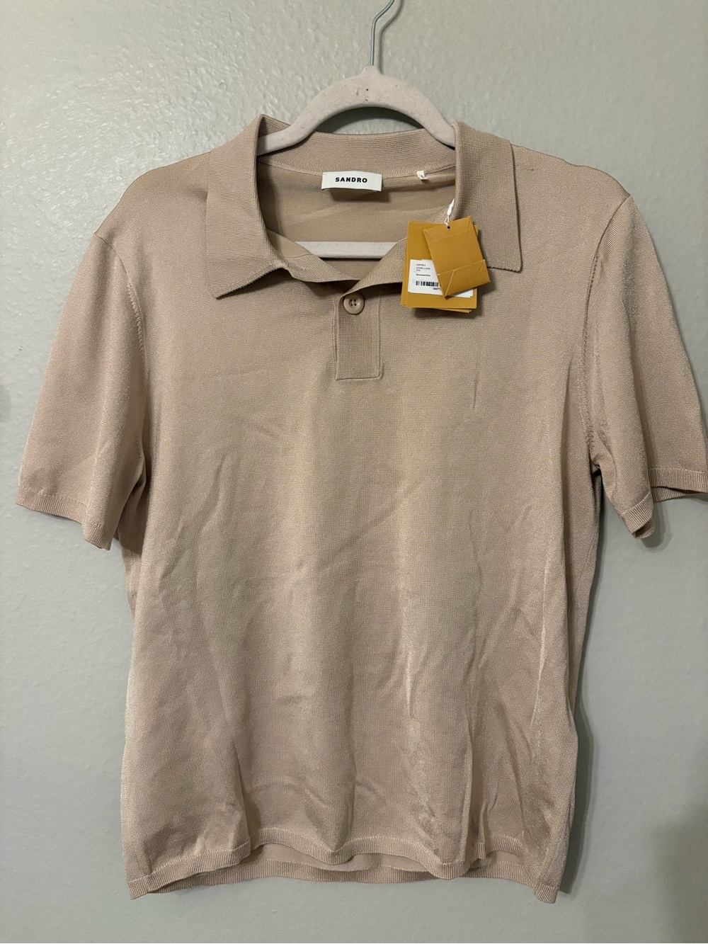 Sandro Men's Short-Sleeve Polo in Light Beige with FLAW